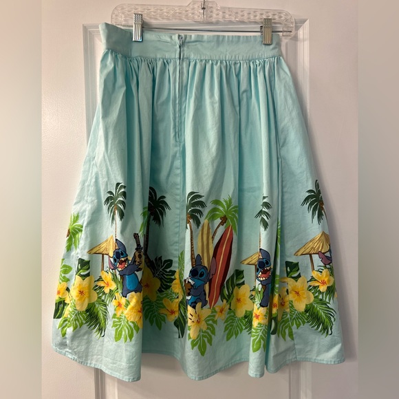 Disney Lilo and Stitch Hawaiian Skirt Blue Palm Tree Surf Hibiscus Pockets Sz M - Picture 3 of 7